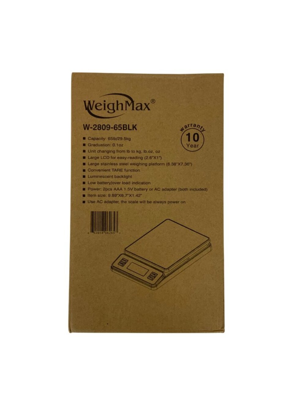 Weighmax Digital Scale W-2809-65BLK 65lb Max LCD Display Stainless Steel